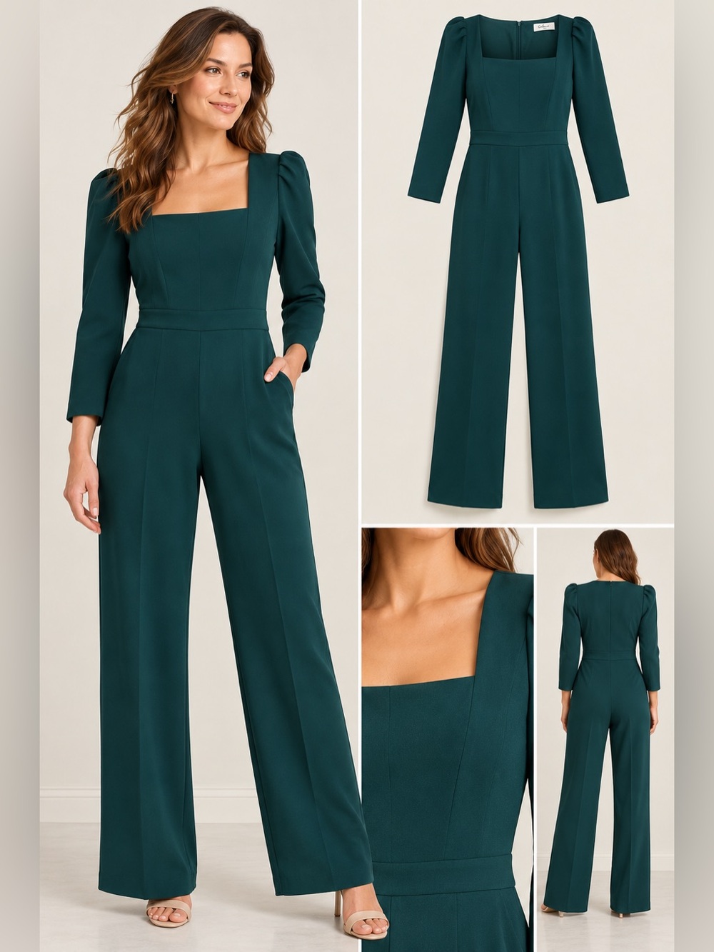 Eliza J Teal Square-Neck Wide-Leg Jumpsuit
